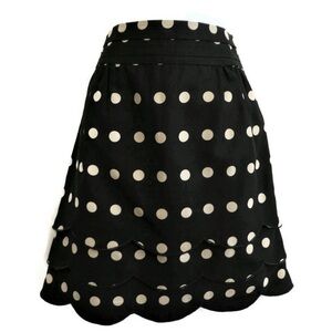 Anthropologie Floreat Skirt Silk Cotton Tiered Scallop Hem Polka Dot
